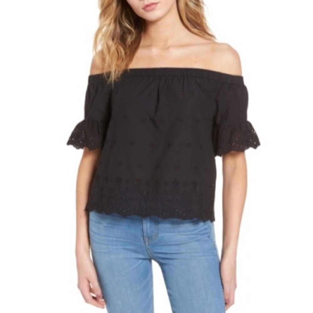 Madewell NWT off the shoulder black eyelet blouse